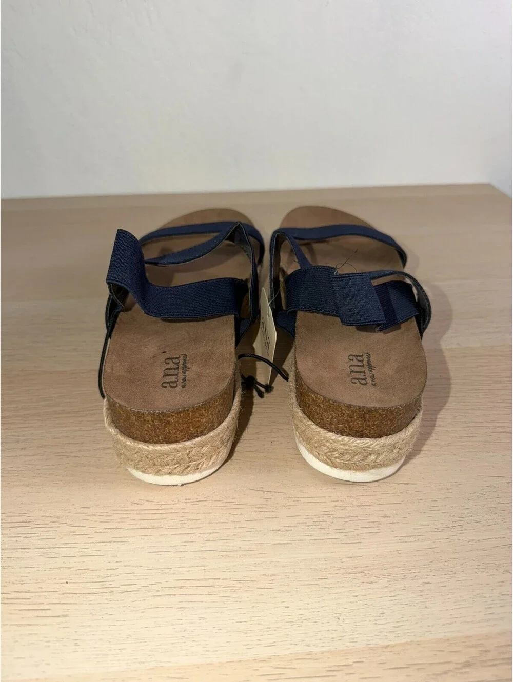 ANA A New Approach Navy Espadrille Platform Sandals Size 10 Cork Wedge Slip‑On N